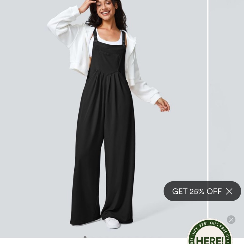 HALARA Black Wide-Leg Jumpsuit with Square Neckline